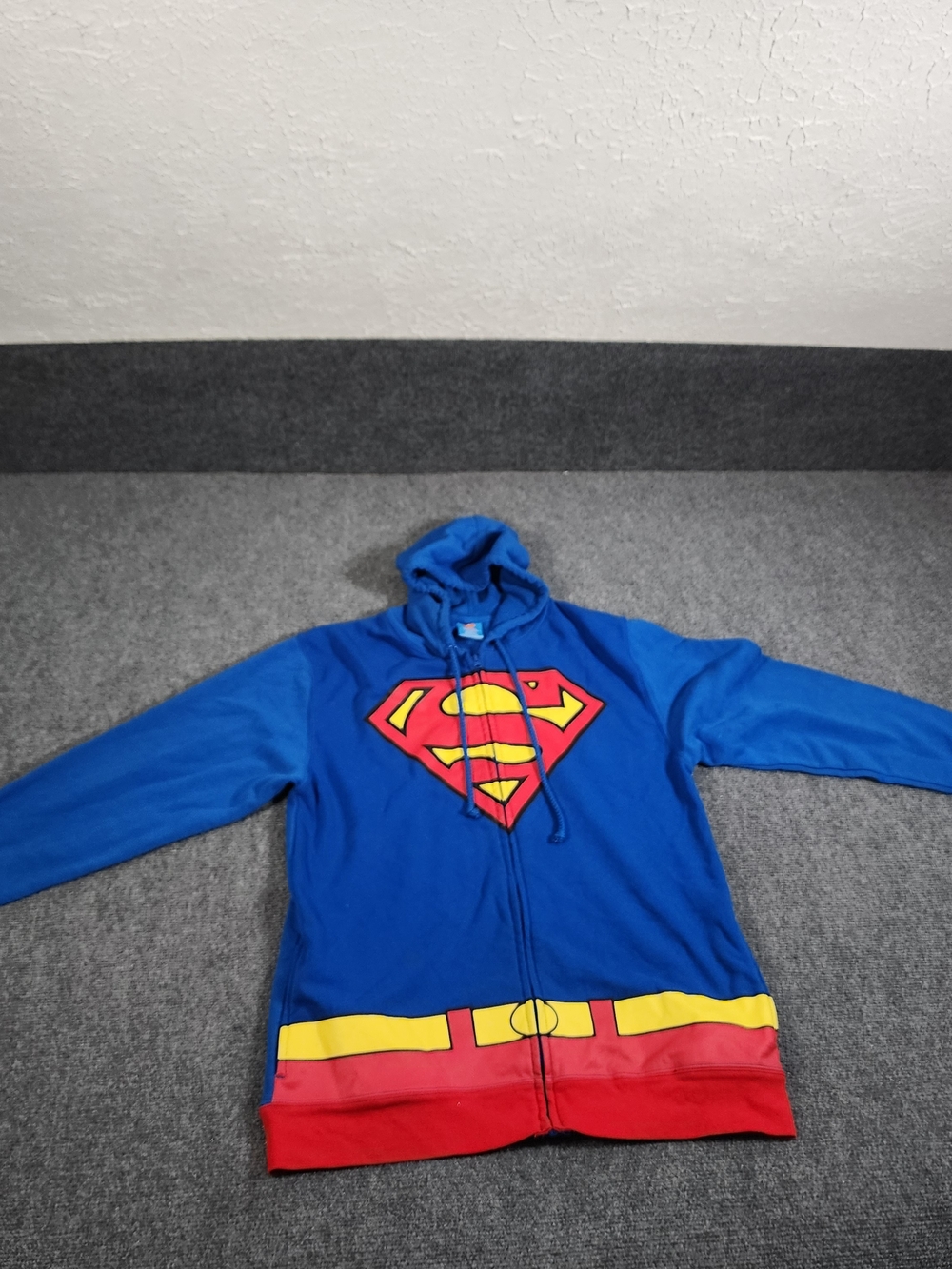 VTG Superman DC Comics Colorblock Fleece Full Zip Hoodie Men'sXL Blue Red Yellow
